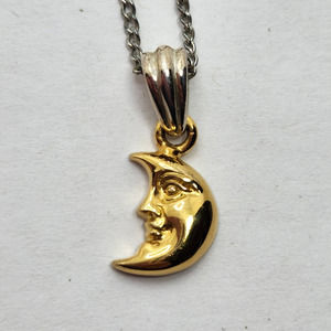Sergio Bustamante Crescent Moon Man in the Moon Pendant with Chain 925 Sterling